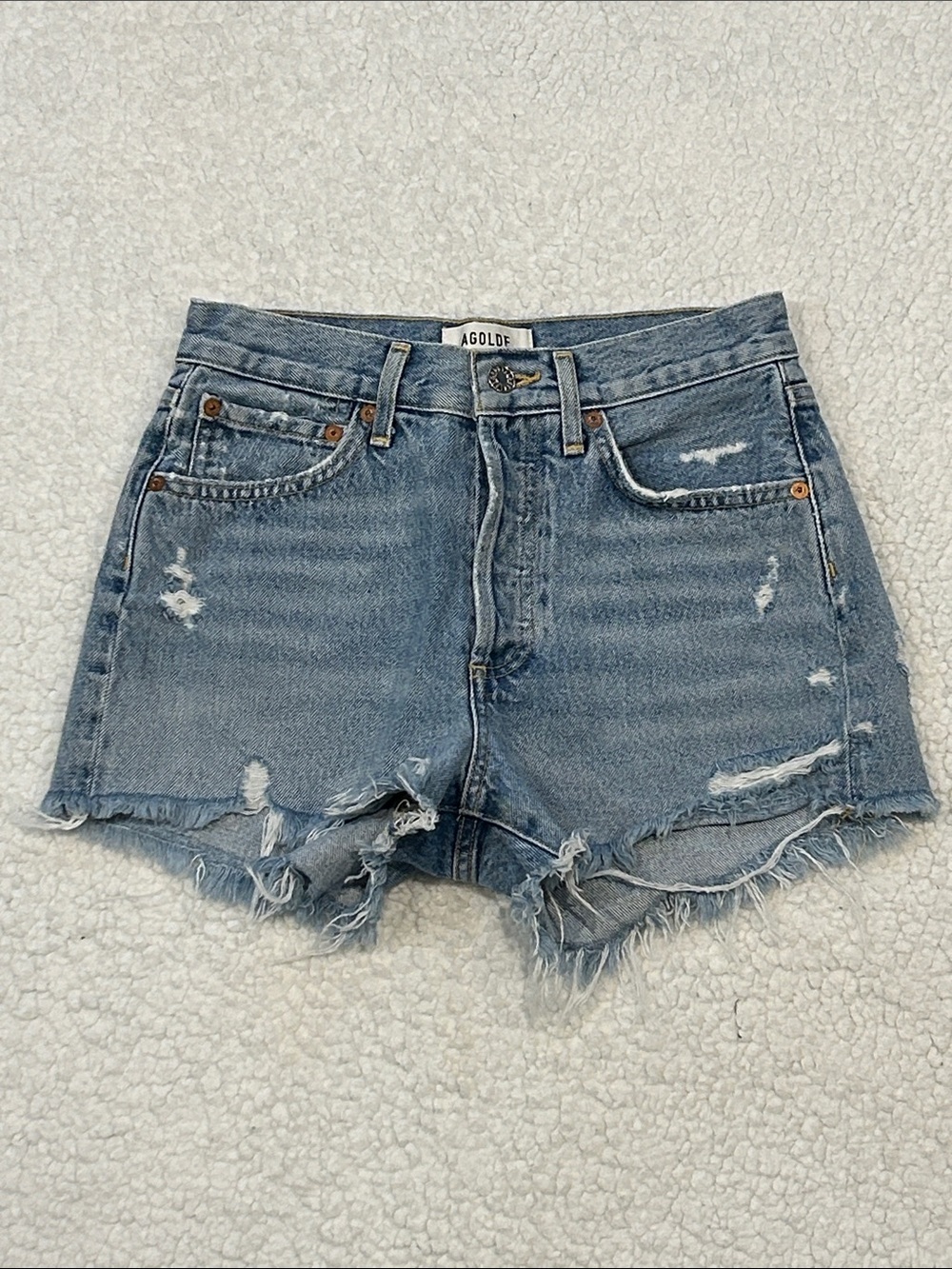 AGOLDE Women's Parker Vintage Cut Off Short Swapmeet sz 23 Button Fly Distressed
